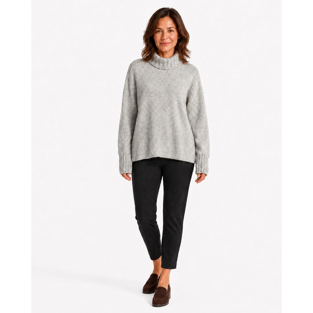 J. Jill Turtleneck Mixed Media Sweater Womens Medium Grey Knit Cozy Minimalist